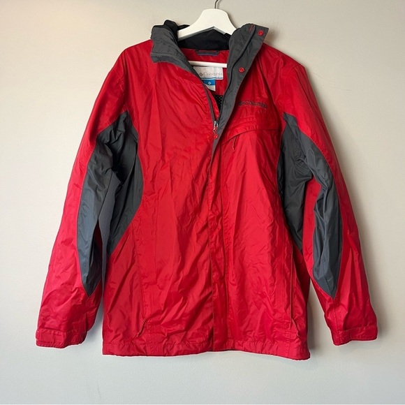 Columbia Men's Red Hooded Zip Us Rain Jacket Wind Breaker Small - Picture 1 of 10